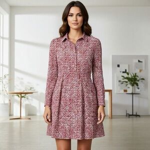 Minimum Patterned Long Sleeve Dress Button Front Size 34 Small Red White Minimal